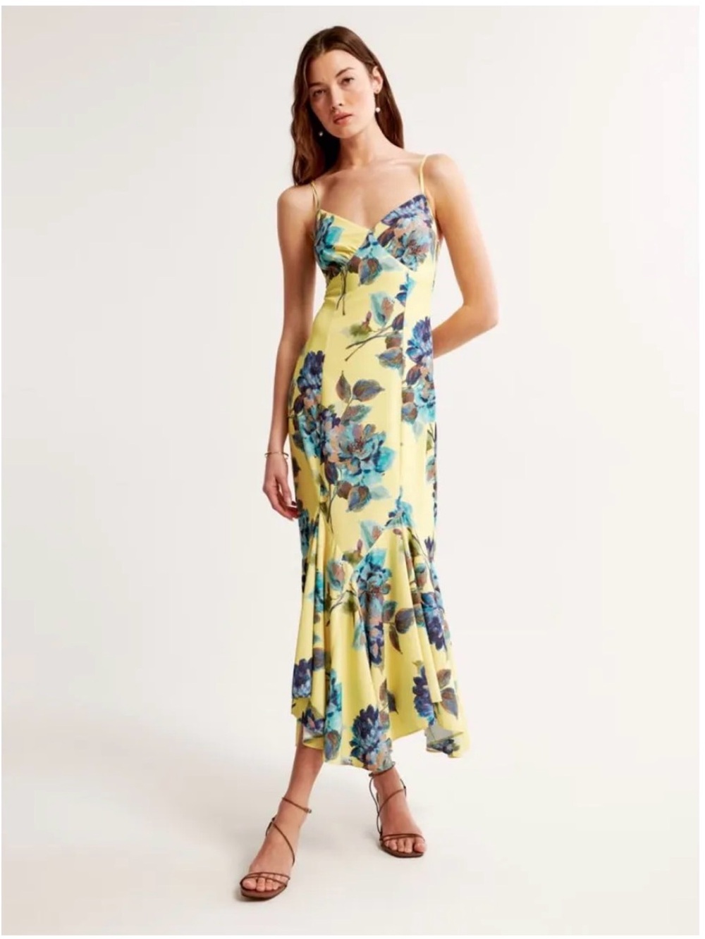 Abercrombie & Fitch Yellow Floral Slip Midi Dress